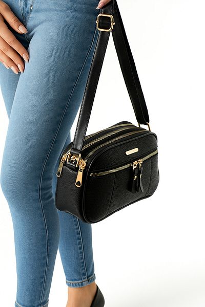 MILANOFOX Geantă de umăr cu curele încrucișate pentru femei, cu 4 compartimente, cu design elegant, căptușită cu fermoar - neagră