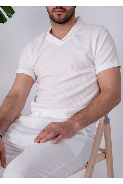 COHERENT Men's Special Wrinkle Crinkle Fabric Summer Lycra Short Sleeve T-Shirt Tracksuit Set