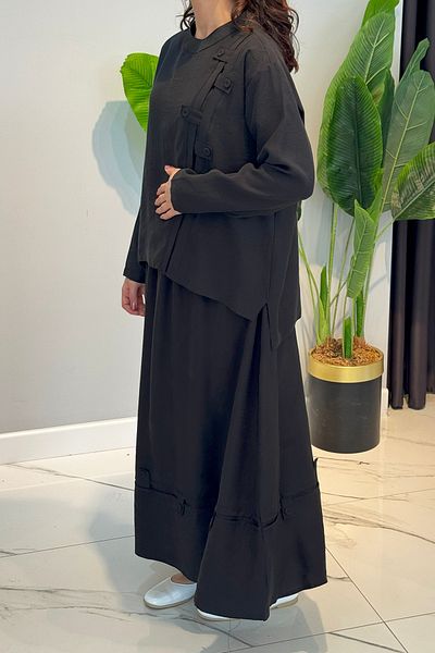 Ceremony Cross Strap Button Detailed Passion Skirt Suit 5938 Black