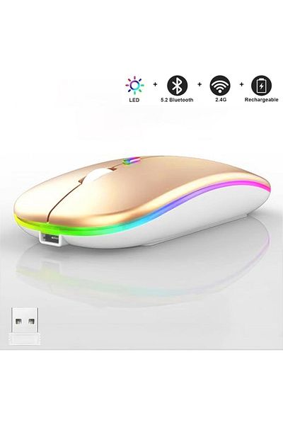 ABYZ Wireless RGB Gaming Mouse Bluetooth 5.1 & 2.4GHz USB Charging Silent Ergonomic Adjustable DPI Gray