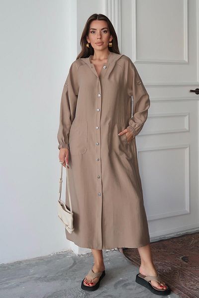 Olcay Unlined Modal Cap with Hooded Drawstring Detail Kamel 6711-Y