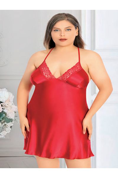BEYAZTOPTAN 100% Stylish Women's Big Size Satin Transparent Mini Nightgown