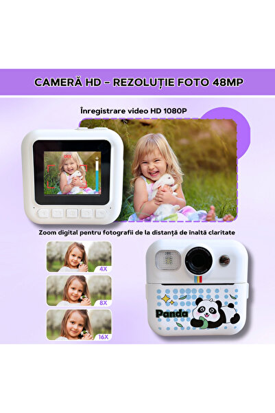 FAMIFY Cameră instantanee pentru copii, HD 1080p, rezoluție foto 48MP, card SD 64GB, baterie 1500mAh, alb