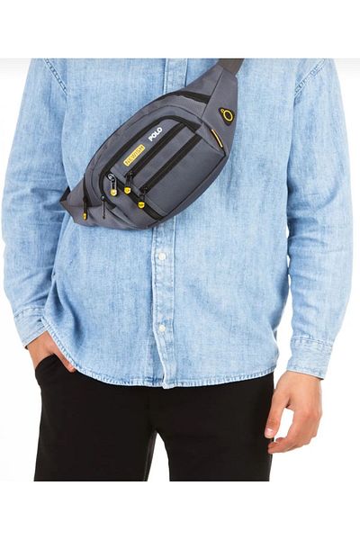 fao polo Men's Gray Color 6-Eye Headphone Outlet Waterproof Shoulder & Waist and Crossbody Bag
