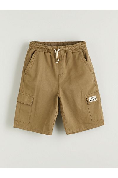 LC Waikiki Loose Fit Linen Blended Fabric Boy's Cargo Shorts with Tie Waist Detail