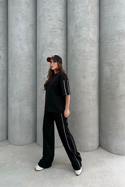 Bliss Women's Front Pocket Sleeve Piping Summer Short Sleeve Oversize Fit Bottom Top Tracksuit Set