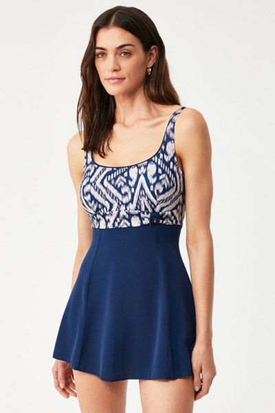 Kom Round Neck Lucia Patterned Covered Wireless Dress Swimsuit