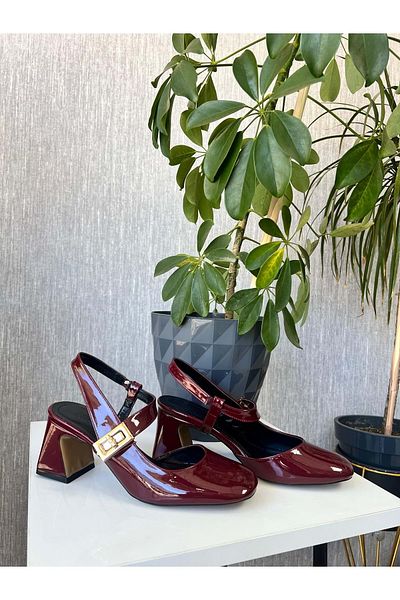 AYAKCİTY Citella Women's Blunt Toe Patent Leather Thick Heeled Stylish Shoes