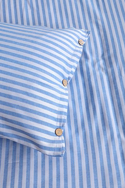 Larispera Striped Cotton Satin Double Duvet Cover Set King Size Yarn Dyed Button Detailed Duvetcover Set