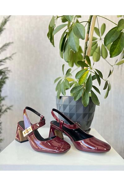 AYAKCİTY Citella Women's Blunt Toe Patent Leather Thick Heeled Stylish Shoes