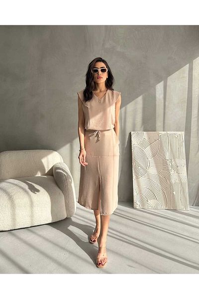Dovil Women's Aerobin Fabric Summer Skirt with Front Slit Double Suit