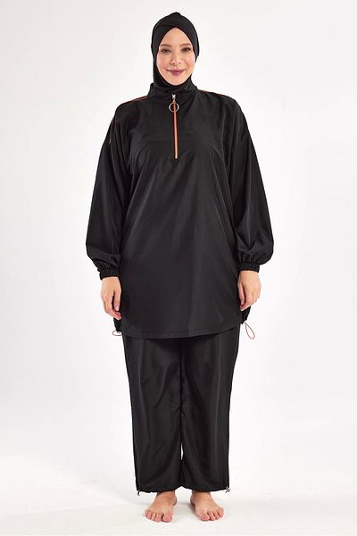 buHillco Valeria Black Long Sleeve Plus Size Women's Hijab Swimsuit