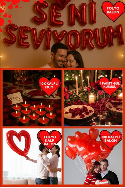Baloncu Dede Red Heart Balloon Romantic Set Anniversary Valentine's Day Marriage Proposal Supplies and Ornaments