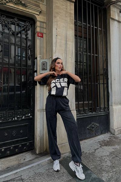 Bliss Set de trening pentru femei Acer Bust Detaliat Lavabil Vară cu mâneci scurte oversize
