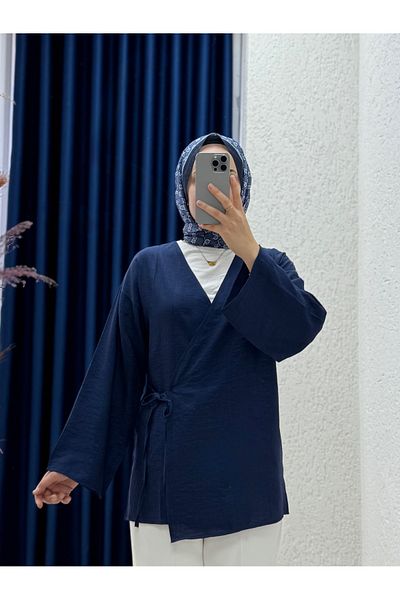 Mihra Σανέντρα Σακάκι με Στεφάνι από Υφασμάτινη Φράουλα-MF207 Ναυτικό Μπλε