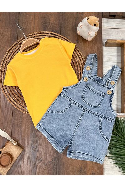 Bolly Baby Summer Lycra Stretch Jeans Salopet Short Sleeve T-Shirt 6-24 Months Summer Baby Boy Set