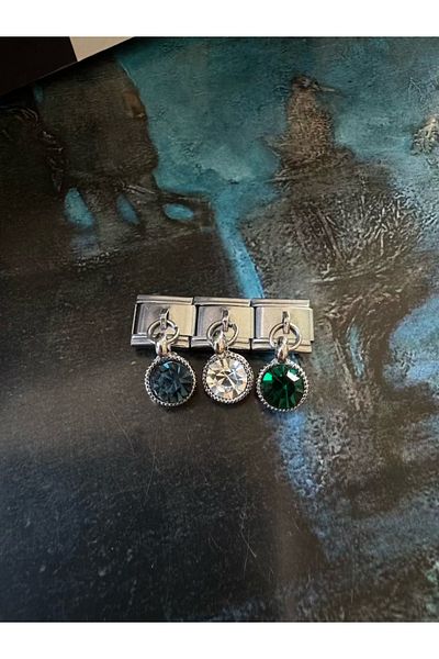 LAİKA 3-Piece Steel Italian Bracelet Charm with Colored Stones, Tarnish-Free
