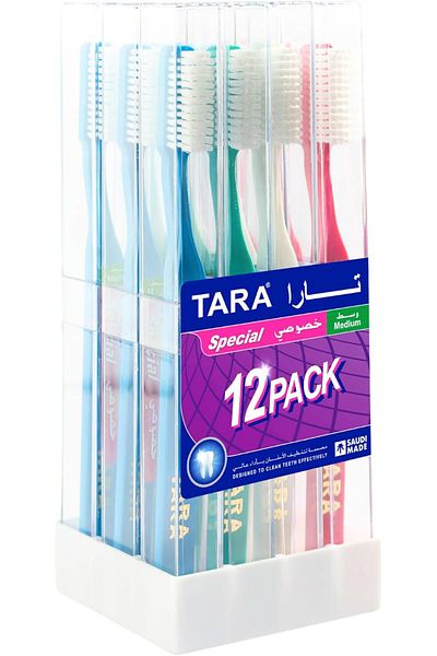 TARA Special Medium Toothbrush, Pack of 12, Manual, Adult, Multi-Color