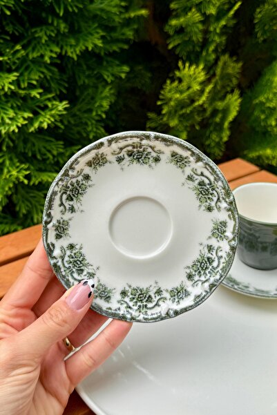 porselenden Antique Green 2-Person 4-Piece Porcelain Coffee Cup Set 90 Cc Green Flower Pattern