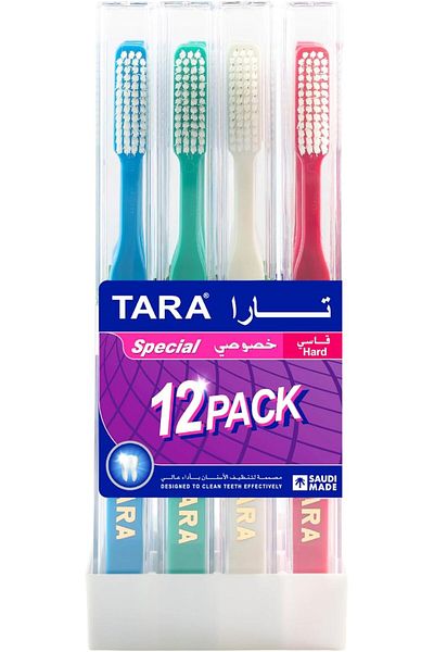 TARA Special Hard Toothbrush, Pack of 12 Pieces, Manual, Adult, Multiple Colors