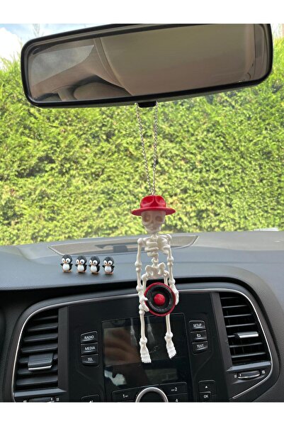 CEBECİOTO قبعة حمراء تمسك بالأسود مع هيكل عظمي ومرآة زينة للسيارة