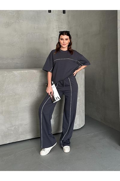 BEYAZTOPTAN Women's Modal Printed Short Sleeve Clay Tie Back Tracksuit Set