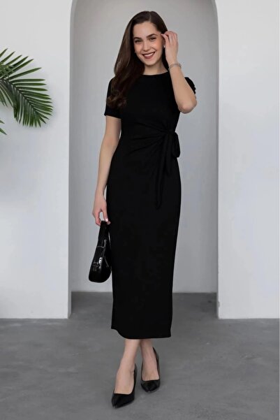 MODAMİNEM Γυναικείο υφασμάτινο φόρεμα με δέσιμο στο πλάι