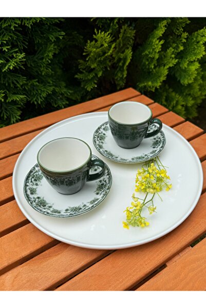 porselenden Antique Green 2-Person 4-Piece Porcelain Coffee Cup Set 90 Cc Green Flower Pattern