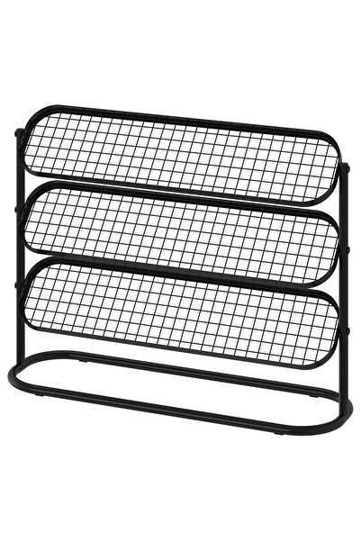 IKEA Kaliteli 3 Katlı Metal Ayakkabılık 76x24x59 Cm İkea Metal Antre Ayakkabılığı Siyah