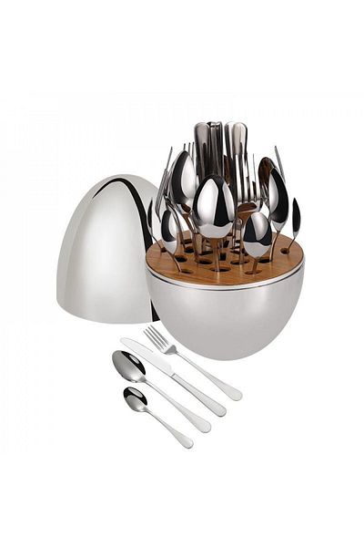 Generic طقم ملاعق وشوك وسكاكين 24 قطعة بحامل بيضاوي
