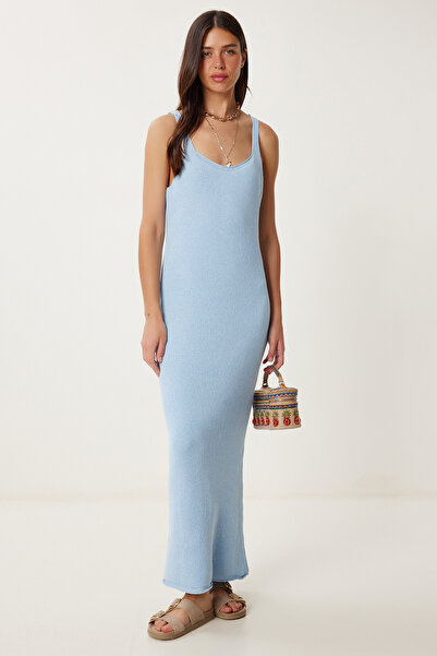 Lovelyİstanbul Κρεμαστό Βασικό Καλοκαιρινό Πλεκτό Φόρεμα SKY BLUE LKİ0032