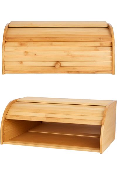 Busstier Natural Bamboo Sliding Lid Wide Bread Cabinet Hygienic Wooden Storage Box