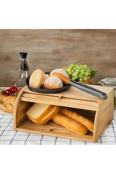 Busstier Natural Bamboo Sliding Lid Wide Bread Cabinet Hygienic Wooden Storage Box