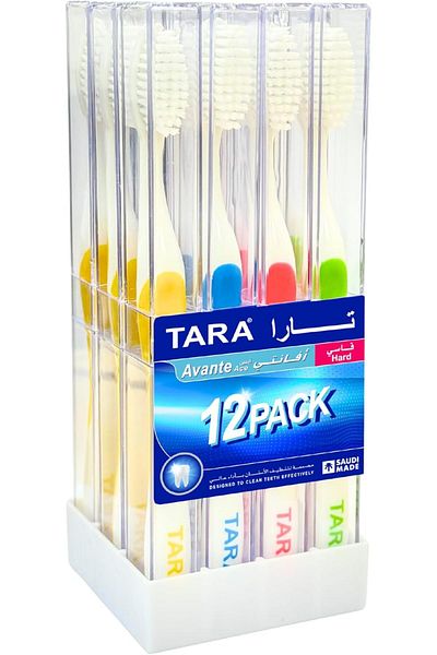 TARA Hard Toothbrush by Avanti, 12-pack, Manual, Adult, Multicolor