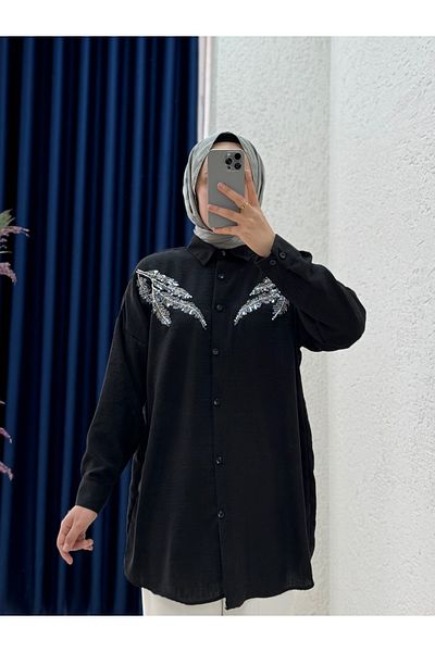 Mihra Sanasya Leafy Araboy πουκάμισο-PE209 Μαύρο
