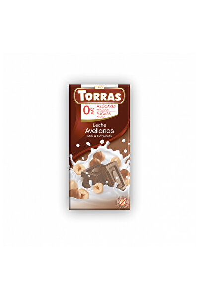 TORRAS شوكولاتة الحليب والبندق خالية من السكر والغلوتين 75 جرام