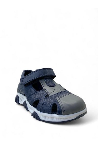 Tuğba Ortopedi 189-1 Orthopedic 100% Genuine Leather Boy's Preschool Navy Blue/Gray Corset Sandals