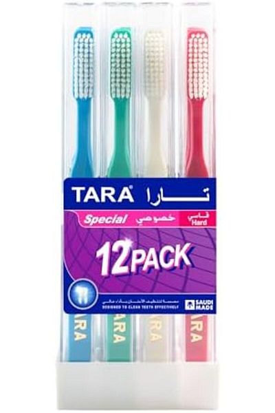 TARA Special Hard Toothbrush, Pack of 12 Pieces, Manual, Adult, Multiple Colors