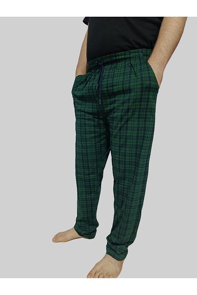 DÜVEN Plus Size Pajama Bottoms - Unisex Oversized Size 100% Cotton Checkered Plaid Single Bottom Pajamas with Pockets-Green
