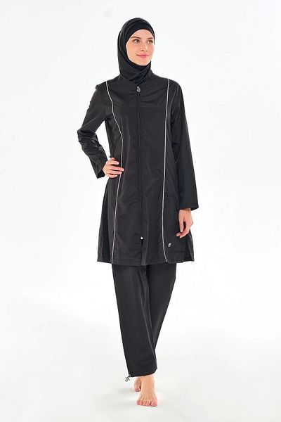 buHillco Beny Long Sleeve Black Plus Size Women's Hijab Swimsuit