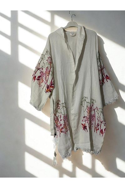 TekStilize Muslin Pink Floral Patterned Peshtemal Bathrobe and Beach Dress (100% Cotton)