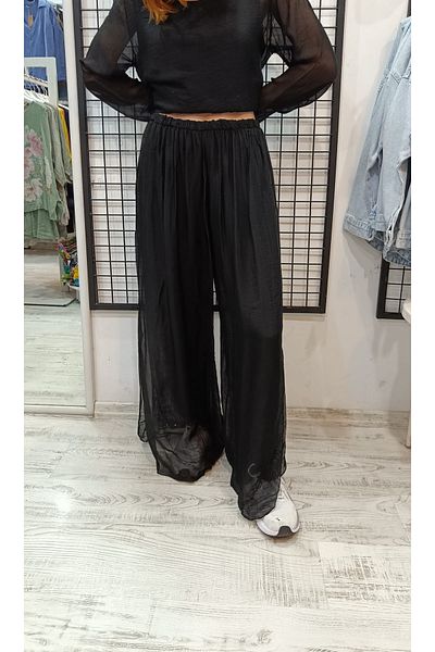 Butik Şans Silk Italian Trousers with Elastic Waist and Sequin Detail at the Leg