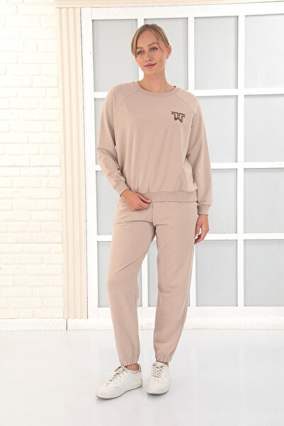 THE WESS بدلة مريحة مطرزة للسيدات مع أرجل مطاطية