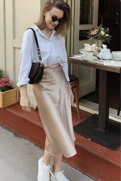 thesunfyre FEMEII Fusta elegantă de vară din satin de lungime midi