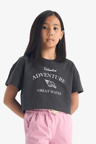 DeFacto New Season Girl's Crop Crew Neck Printed Short Sleeve T-Shirt