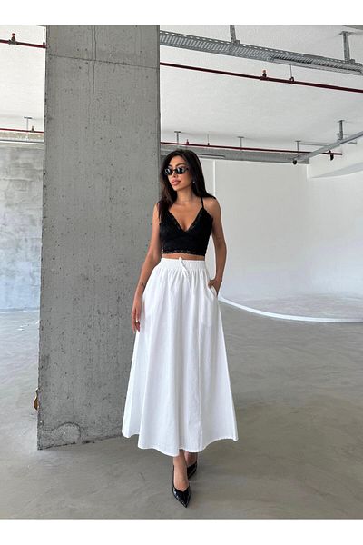 LE MONDE DU JEAN Women's White Skirt with Belly Elastic
