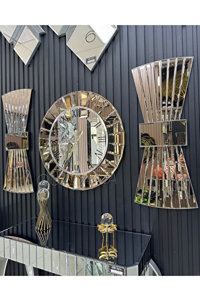 QUAL 3’LÜ AYNALI DUVAR SAATİ VE APLİK AYNALAR SET