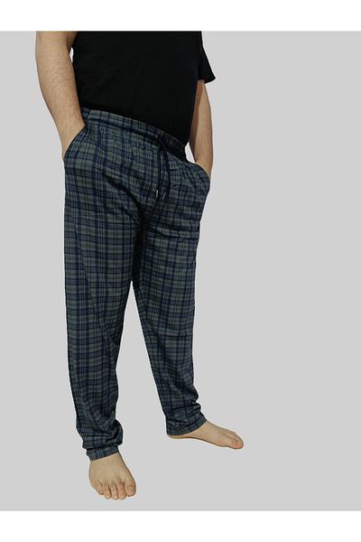 DÜVEN Plus Size Pajama Bottoms - Unisex Oversized Size 100% Cotton Checkered Plaid Single Bottom Pajamas with Pockets