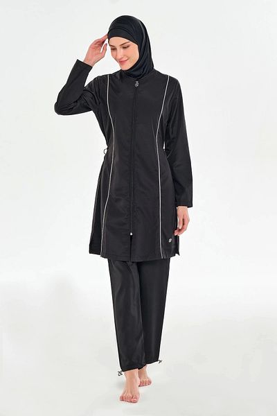 buHillco Beny Long Sleeve Black Plus Size Women's Hijab Swimsuit