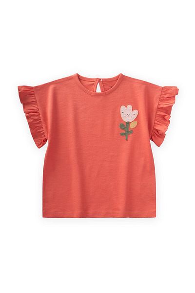 Cigit Tricou pentru fete cu aplicație lalele 1-7 ani Coral
